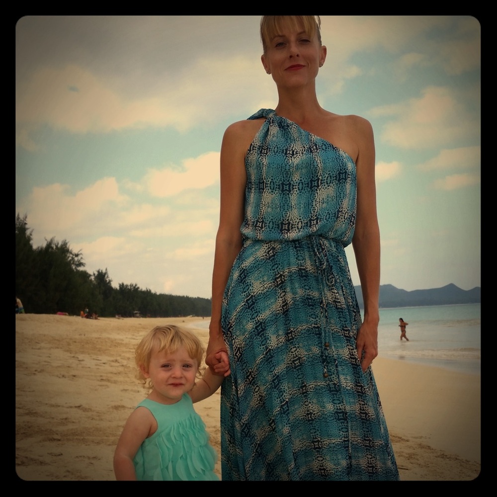 Blue Leopard Print Pleated Maxi Dress
